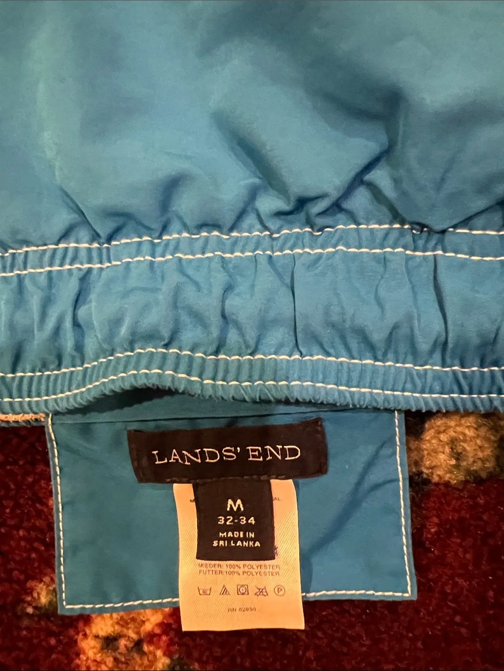 Lands' End Men's Blue Swim Board Shorts with Contrast white Stitching -medium